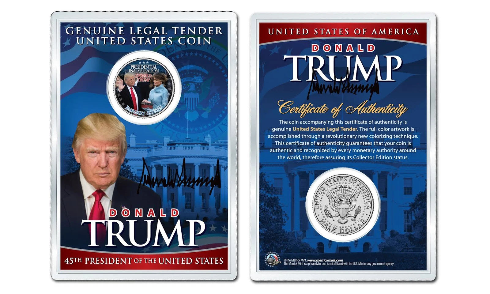 DONALD J. TRUMP & MELANIA INAUGURATION JFK Half Dollar US Coin with 4x6 Display
