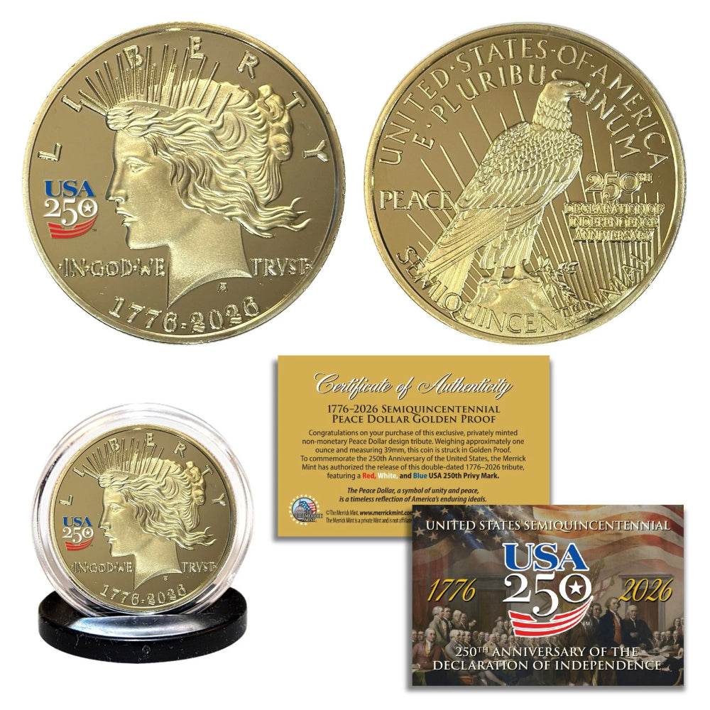 America 250th Anniversary Peace Dollar Golden Proof Privy Coin-1