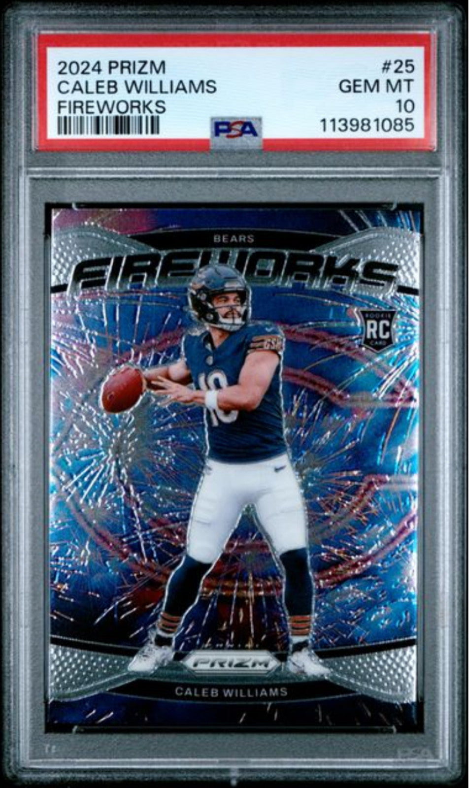 Graded 2024 Panini Prizm Caleb Williams #25 Firworks Rookie RC Card PSA 10 Mint-1