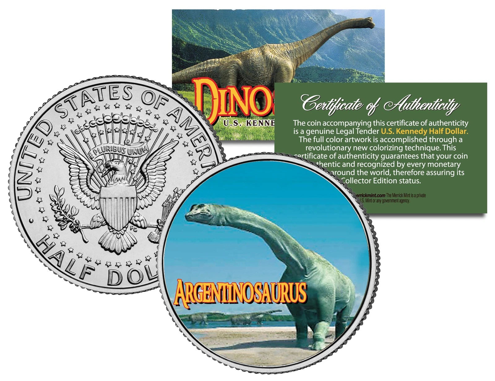 ARGENTINOSAURUS *Collectible Dinosaur* JFK Kennedy Half Dollar US Colorized Coin