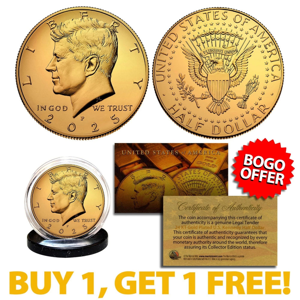 24K GOLD PLATED 2025-P JFK Kennedy Half Dollar Coin (P Mint) - BUY 1 GET 1 FREE