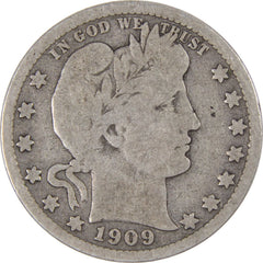 1909 D Barber Quarter G Good 90% Silver 25c US Type Coin Collectible-1