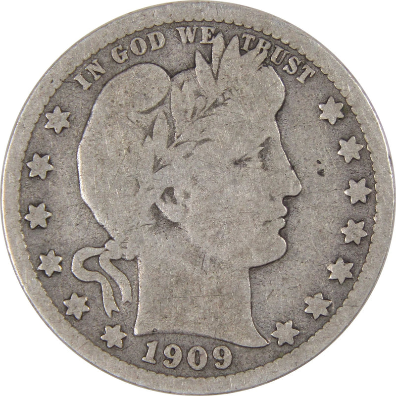 1909 D Barber Quarter G Good 90% Silver 25c US Type Coin Collectible-1