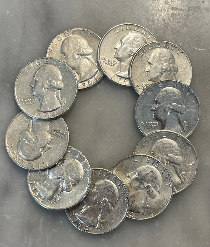 [Lot of 10] - 1964 Washington Quarter - ALL 1964 - 90% Silver Choose # of Lots!-6