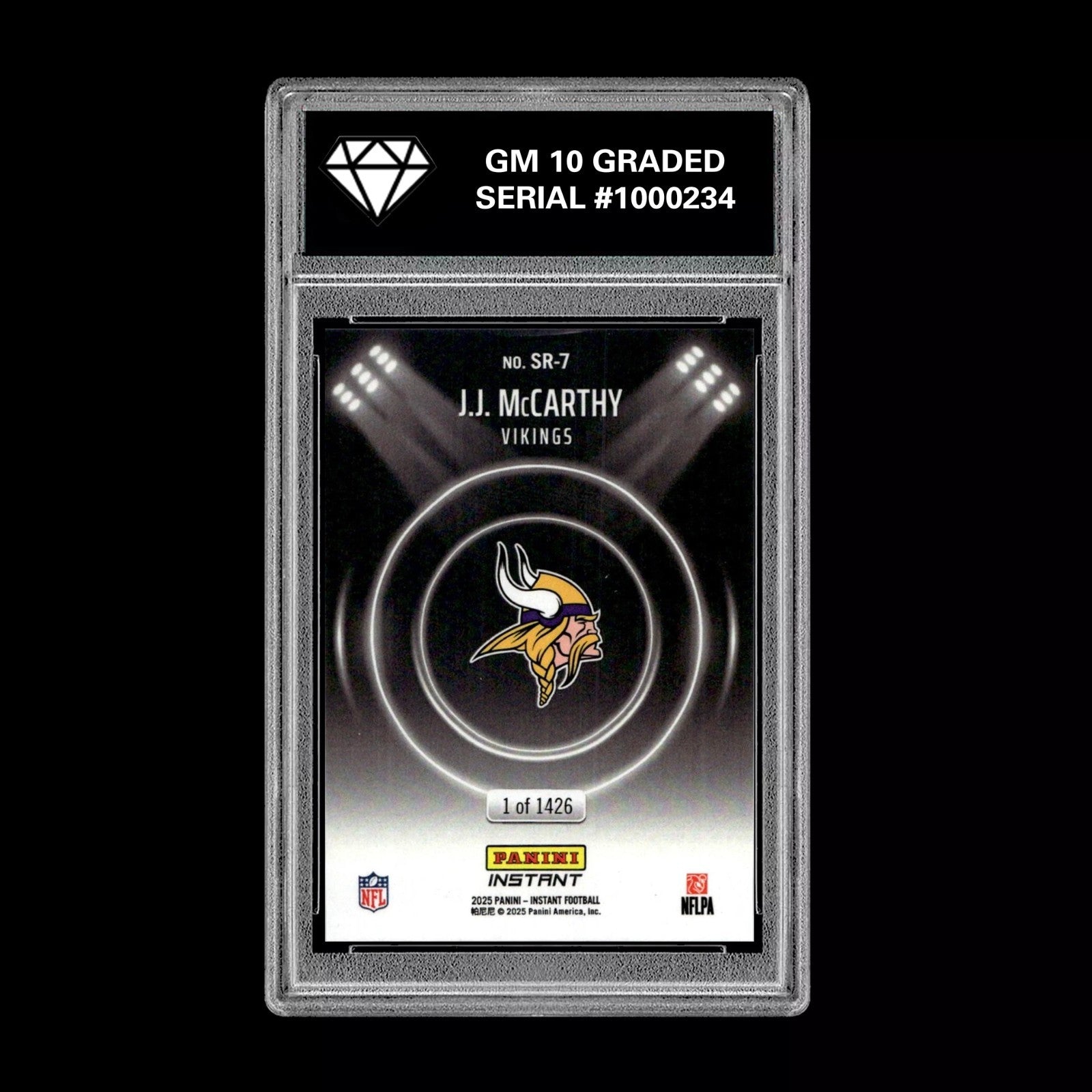 Graded 10 J.J. McCarthy - 2025 Panini Instant #SR-7 RC Spotlight Rookie Vikings