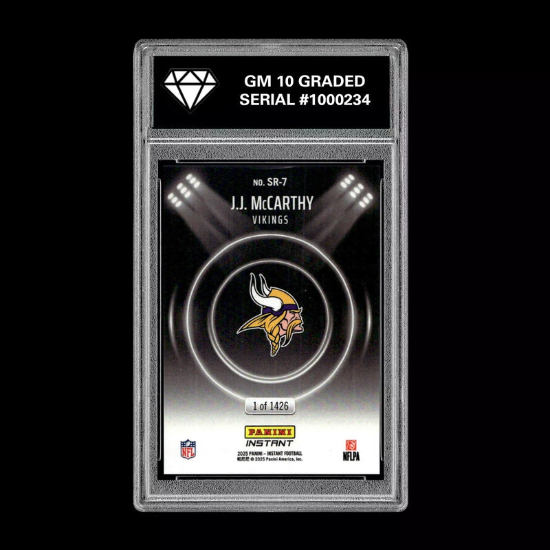 Graded 10 J.J. McCarthy - 2025 Panini Instant #SR-7 RC Spotlight Rookie Vikings-2