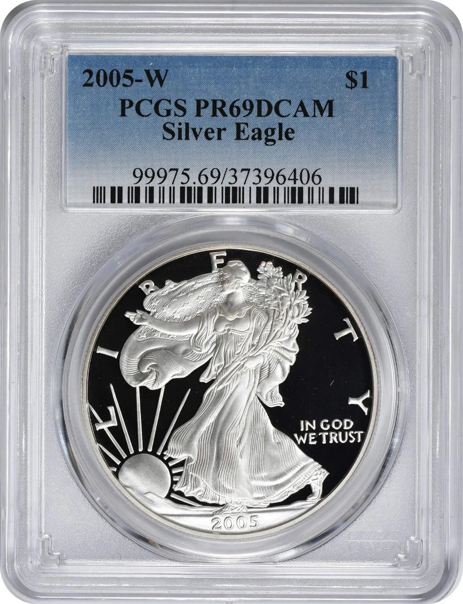 2005-W American Silver Eagle Dollar PR69DCAM PCGS Proof 69 Deep Cameo