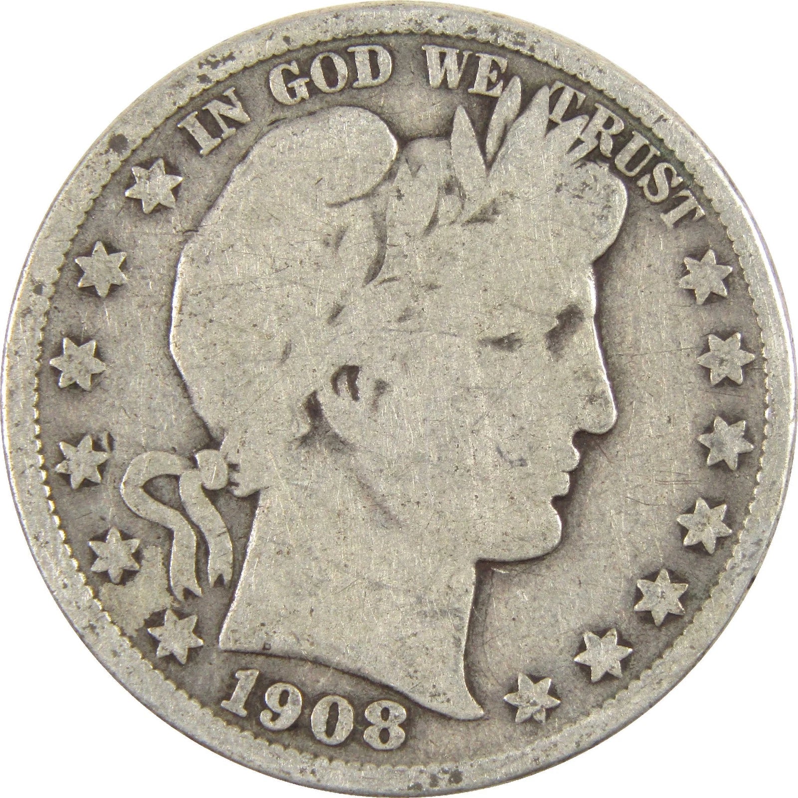 1908 Barber Half Dollar G Good Silver 50c Coin-1