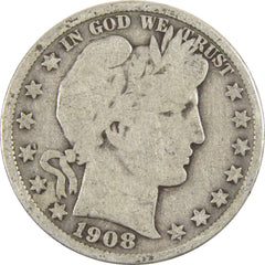 1908 Barber Half Dollar G Good Silver 50c Coin-1