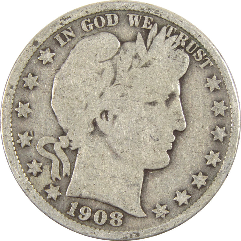 1908 Barber Half Dollar G Good Silver 50c Coin-1