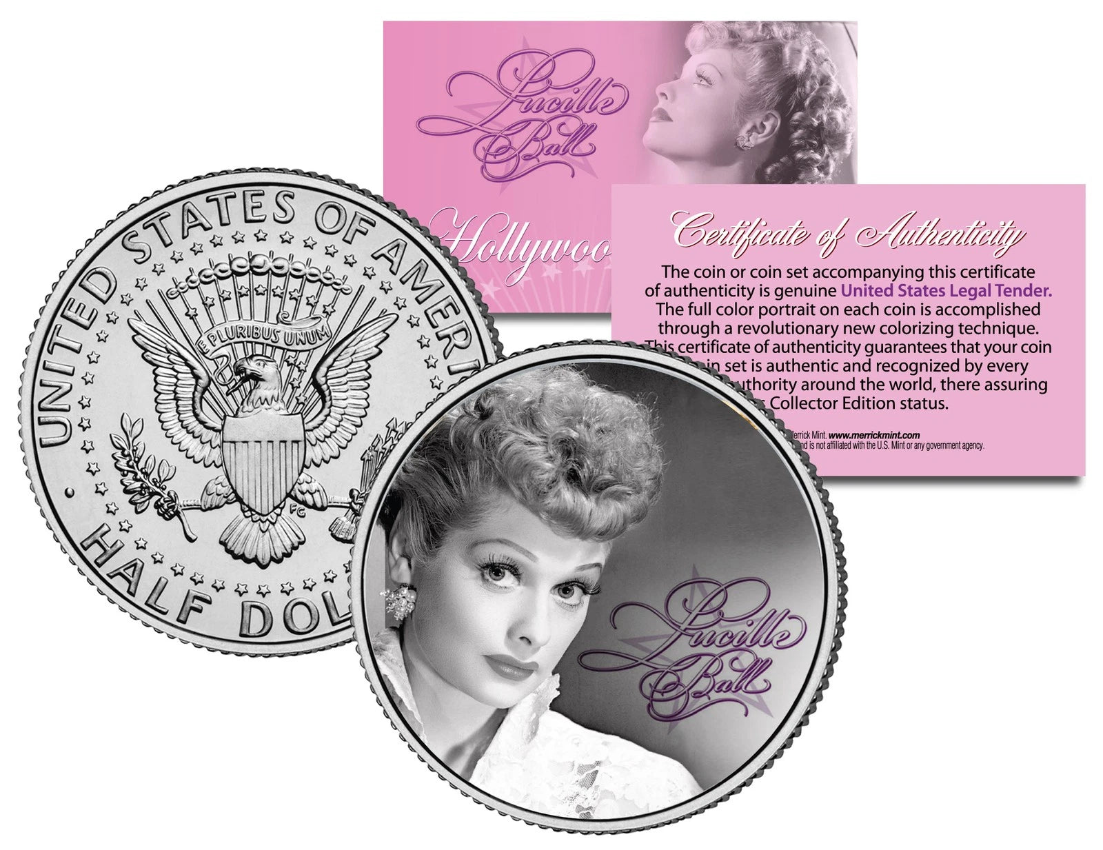 Lucille Ball "I Love Lucy Portrait" JFK Kennedy Half Dollar US Coin *Licensed*