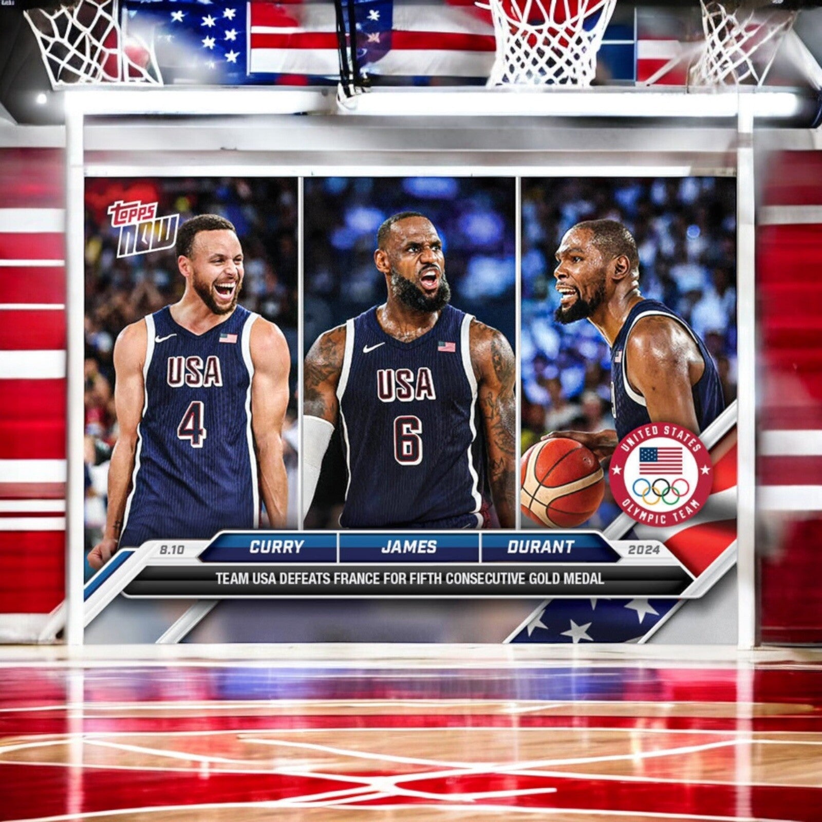 Steph Curry Lebron James Kevin Durant #26 2024 Topps Now Olympics NBA