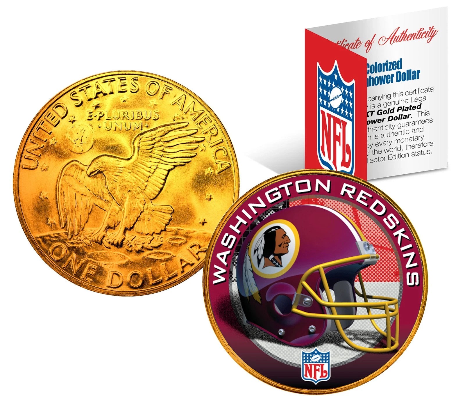 WASHINGTON REDSKINS NFL 24K Gold Plated IKE Dollar US Coin *OFFICIALLY LICENSED*-1