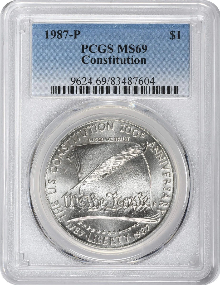1987-P Constitution Silver Commemorative Dollar MS69 PCGS Mint State 69-1