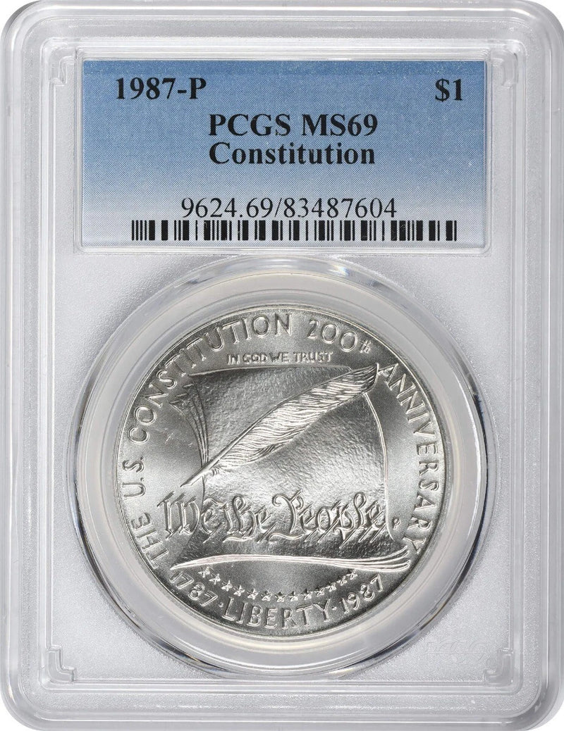 1987-P Constitution Silver Commemorative Dollar MS69 PCGS Mint State 69-1