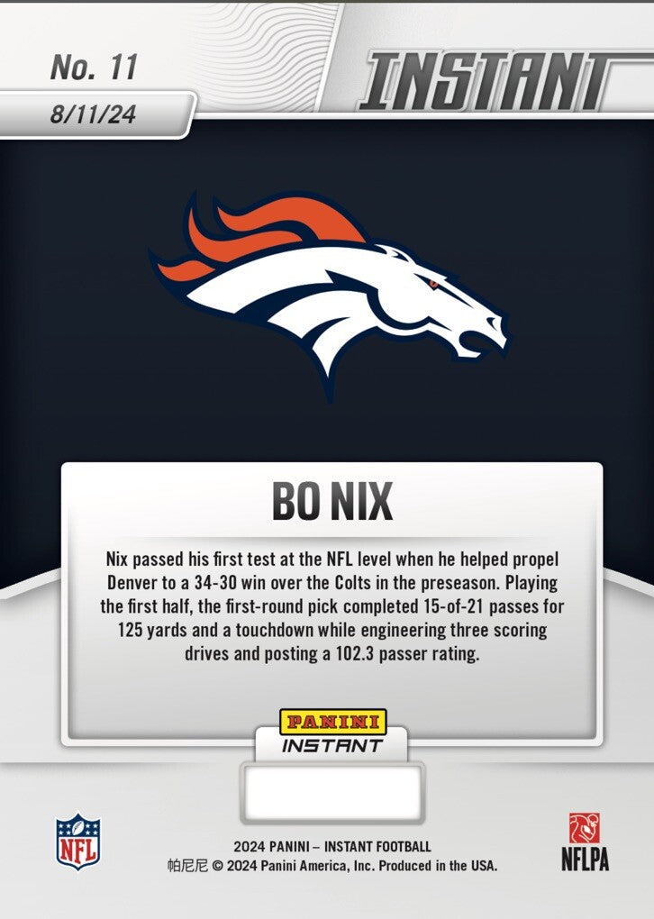 Graded 10 Bo Nix #11 RC Rookie Card 2024 Panini Instant Denver Broncos-3