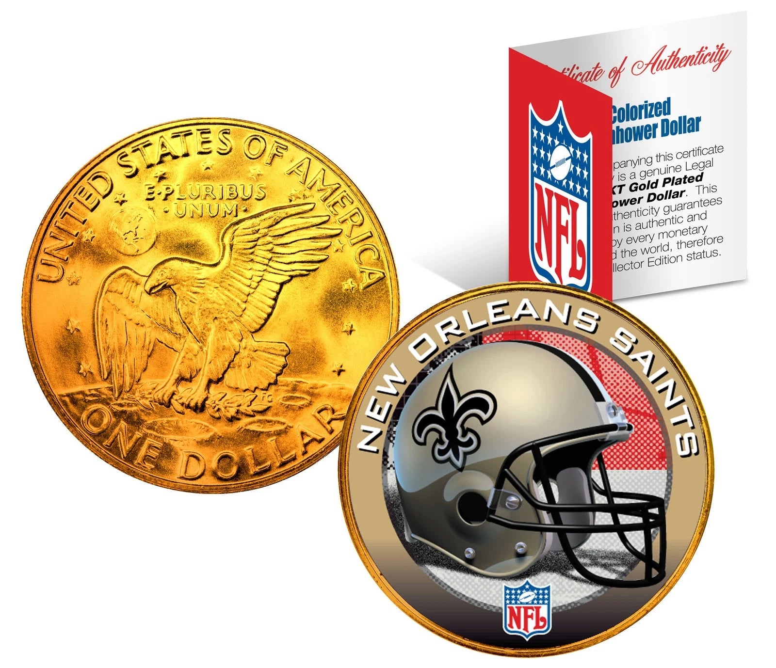 NEW ORLEANS SAINTS NFL 24K Gold Plated IKE Dollar US Coin *OFFICIALLY LICENSED*-1