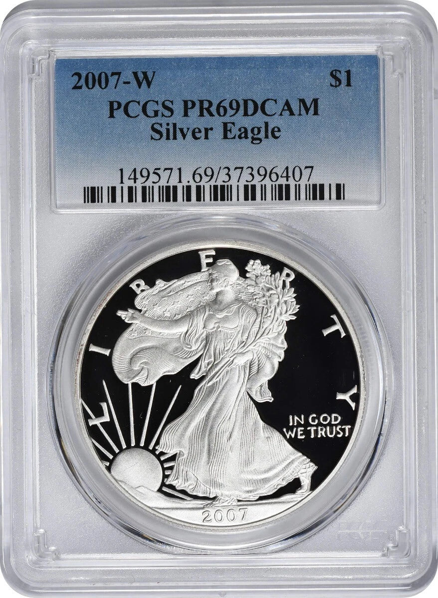 2007-W American Silver Eagle Dollar PR69DCAM PCGS Proof 69 Deep Cameo