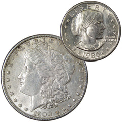 1900 Morgan Dollar AU About Uncirculated with 1980 S SBA$ BU Uncirculated-1