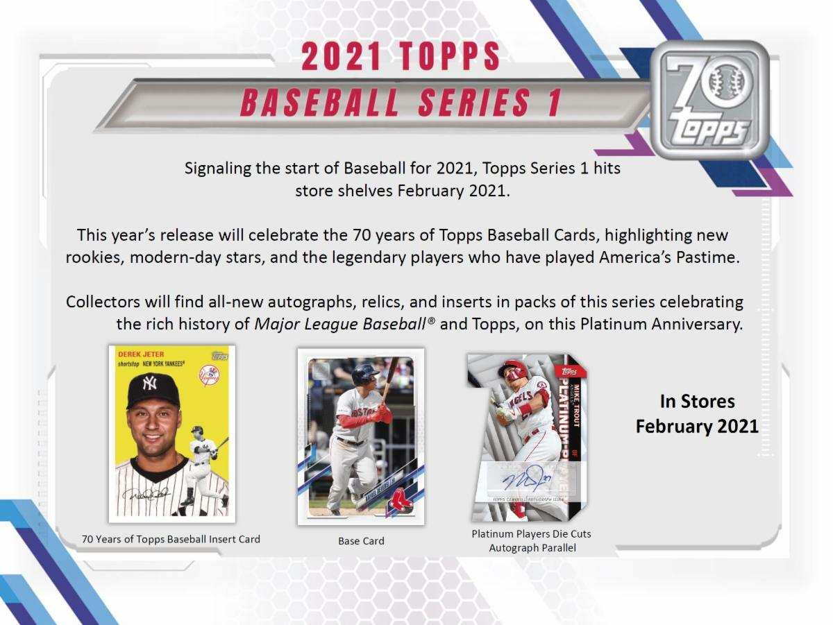 2021 Topps Baseball Series 1 Factory Sealed 67 Card Hanger Pack Box Relics Autos-4