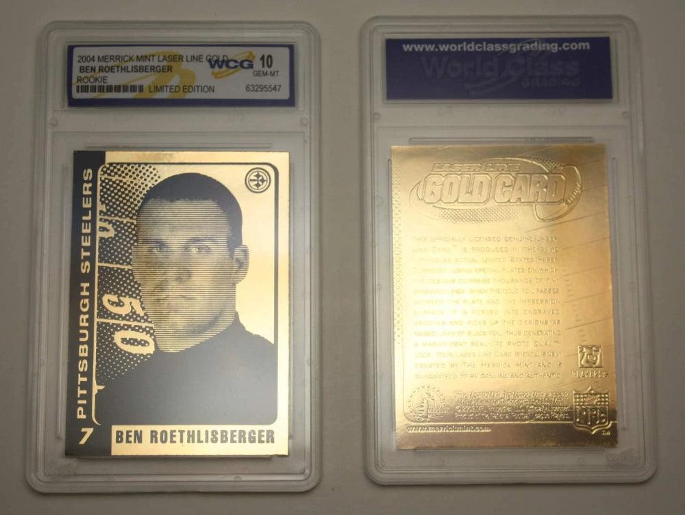 Tarjeta de Oro para Novato de los Pittsburgh Steelers de Ben Roethlisberger 2004. Calificación GEM MINT 10.