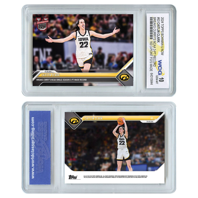 2024 Topps Bowman CAITLIN CLARK Card #63 Breaks Curry 3-Point Record GEM-MINT 10-3