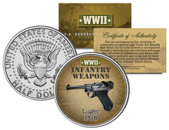 LUGER PO8 * WWII Infantry Weapons * JFK Kennedy Half Dollar U.S. Coin-1
