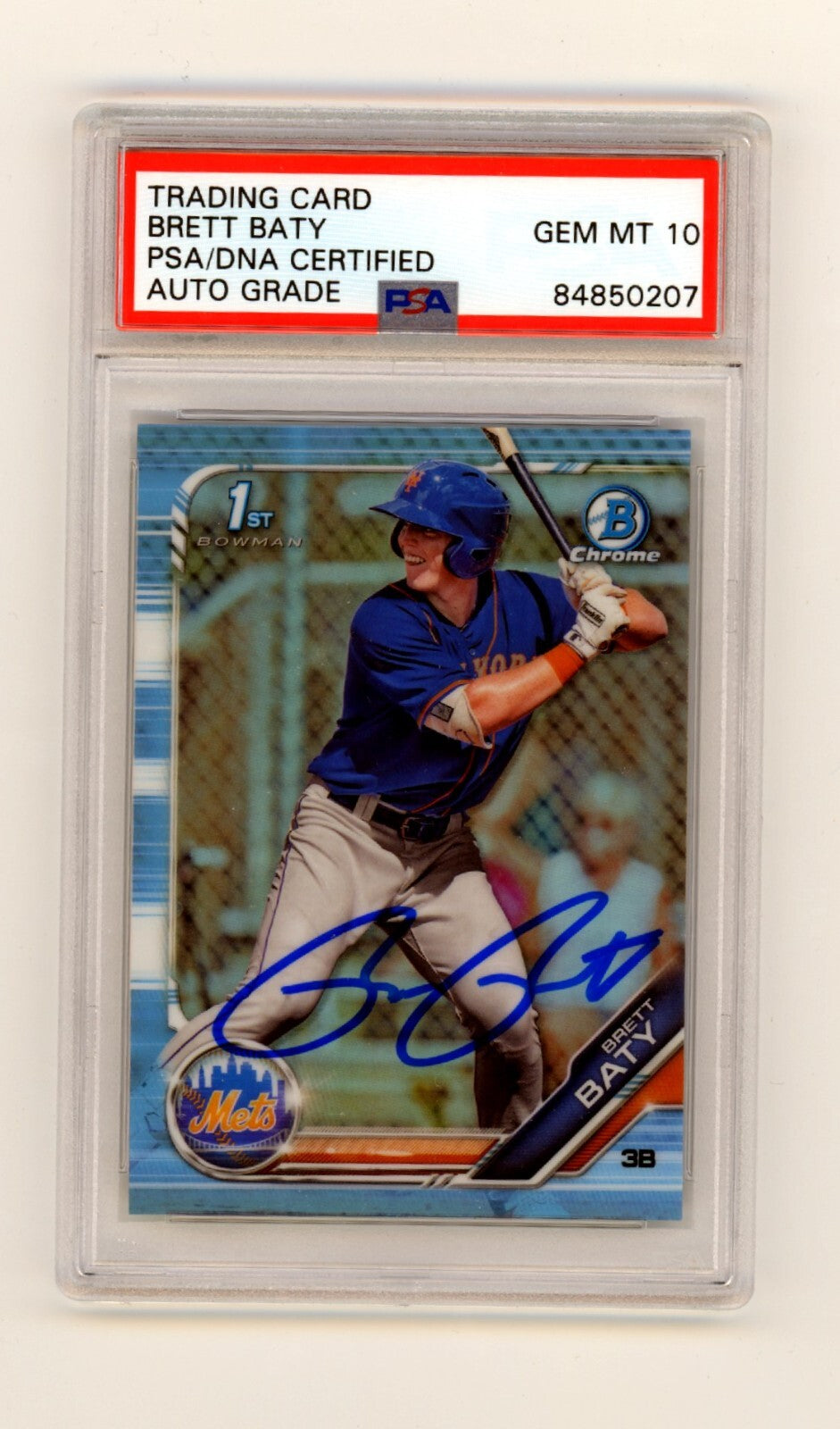 Brett Baty 2019 Bowman Chrome Draft 1st Sky Blue Refractor Signed PSA 10 Auto RC-1