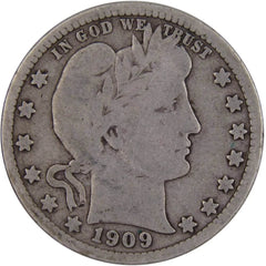 1909 D Barber Quarter Circulated Silver 25c Coin Collectible-1