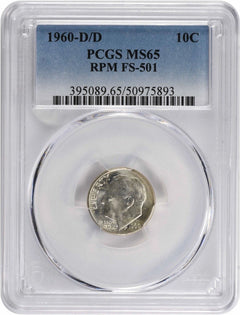 1960-D/D Roosevelt Silver Dime RPM FS-501 MS65 PCGS-1