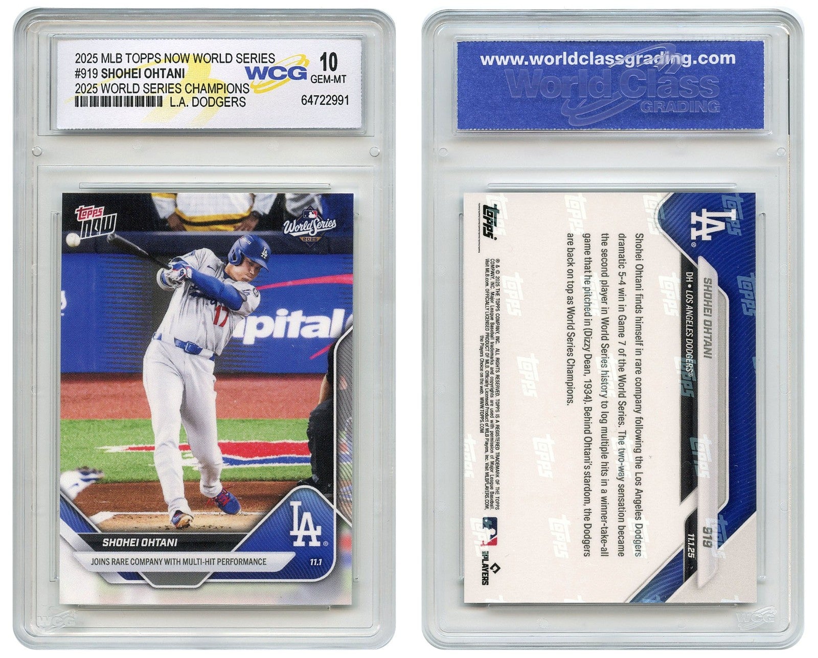 2025 Topps Now SHOHEI OHTANI 2025 World Series Champions Card #919 - GEM-MINT 10-2
