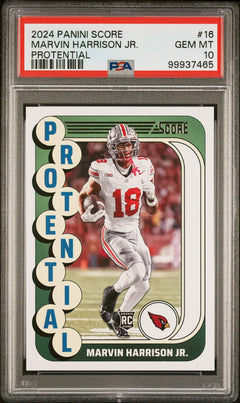 Graded 2024 Score Marvin Harrison Jr #16 Protential RC Football Card PSA 10-1