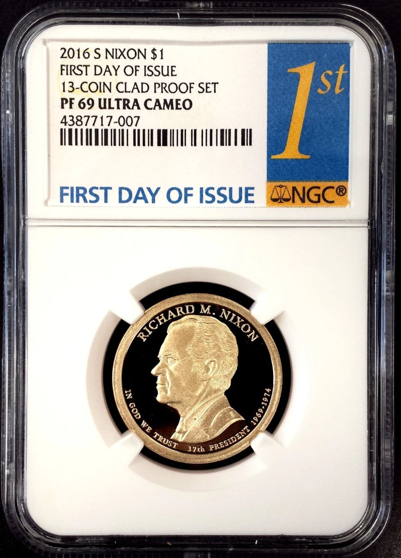 2016 S Proof Richard M. Nixon Dollar, NGC PF 69 Ultra Cameo, First Day of Issue!