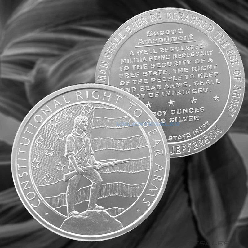 5oz GSM Second Amendment Right to Bear Arms BU Silver Round Coin in CAPSULE!-3