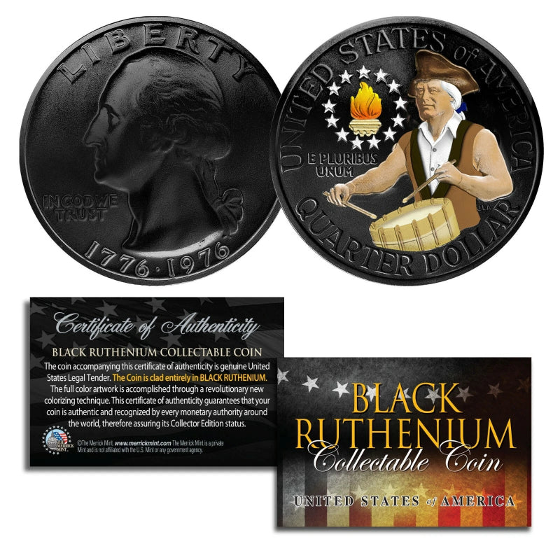 DUAL BLACK RUTHENIUM & COLORIZED 1976 Washington Bicentennial Quarter U.S. Coin-1