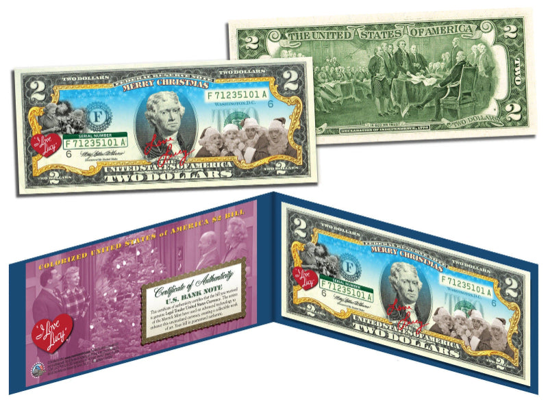 I LOVE LUCY CHRISTMAS XMAS Legal Tender U.S. $2 Bill *OFFICIALLY LICENSED*-1