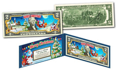 SANTA CLAUS - MERRY CHRISTMAS XMAS Holiday Legal Tender US $2 Bill w/Folio & COA-1