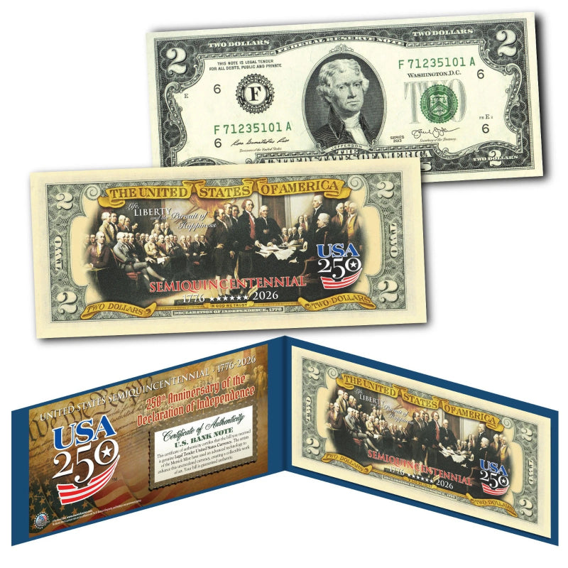 Declaration Semiquincentennial USA 250th Anniversary AMERICA 250 Genuine $2 Bill