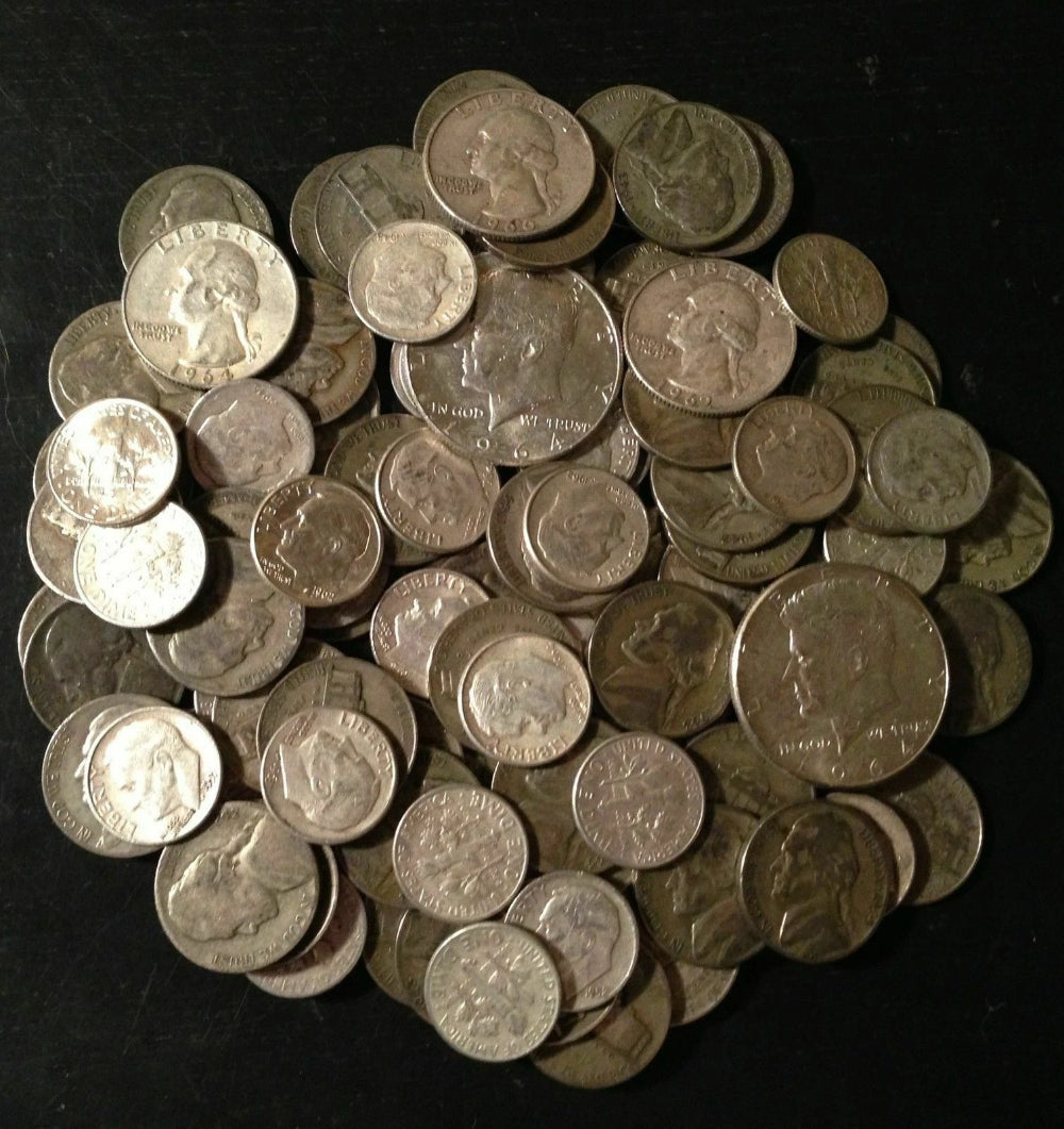 COLECCIÓN DE MONEDAS ANTIGUAS DE EE. UU. ~ LOTE DE PLATA AL 90 % ~ ATESORADO BARRA DE LINGOTE PRE1964 UNC ~
