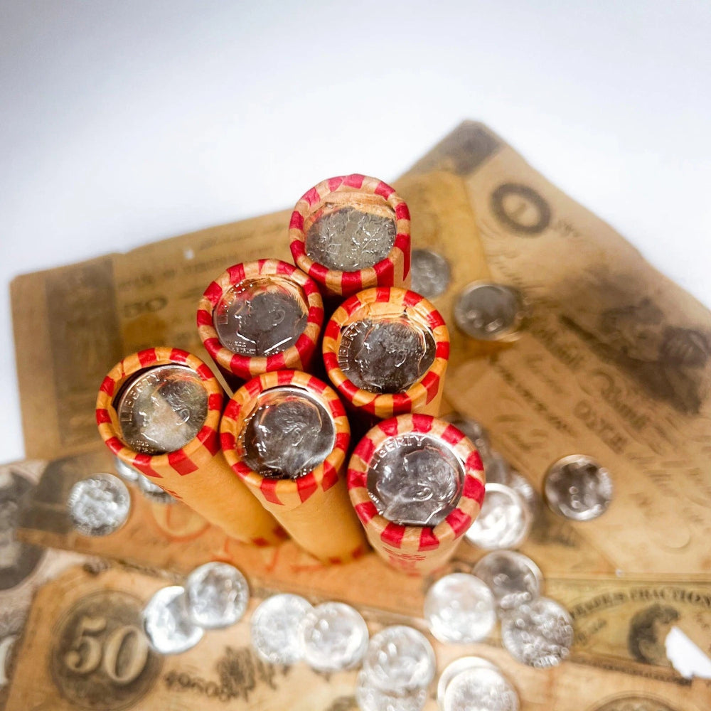 Rollo de centavos de trigo de 1909-1958 con moneda de diez centavos Roosevelt de plata BU | | REALMENTE SIN BUSCAR-3