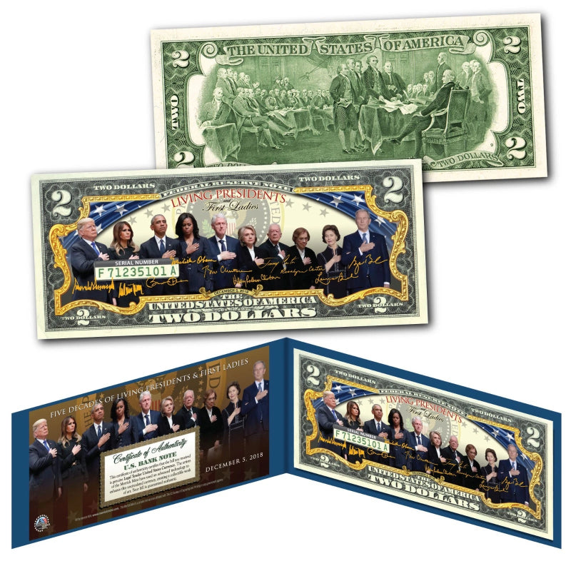 LIVING PRESIDENTS & FIRST LADIES Historical Genuine Legal Tender U.S. $2 Bill-1
