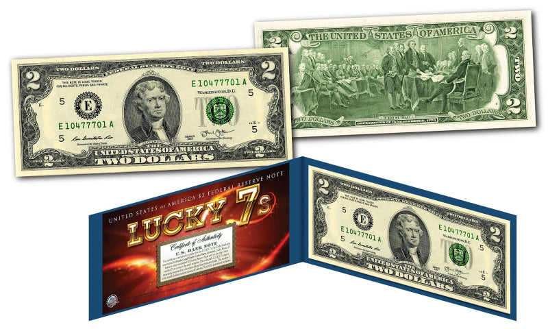 LUCKY MONEY 7's * SERIAL # 777 * Genuine Legal Tender U.S. $2 Bill - E Series-1
