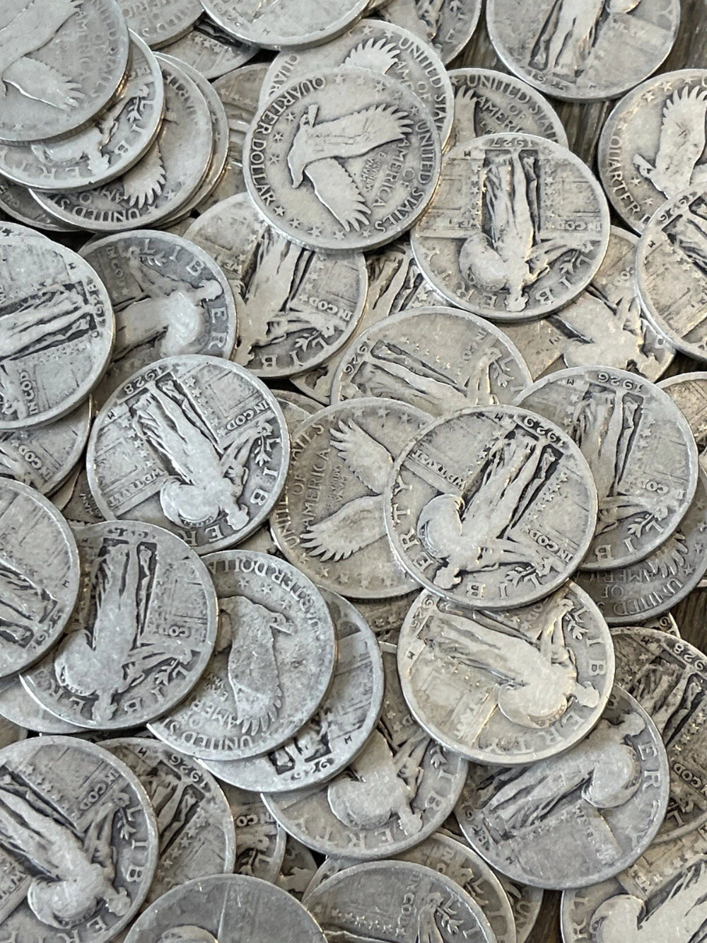 Monedas de veinticinco centavos Standing Liberty - 90 % plata - Fechas totalmente legibles ¡Elija la cantidad de monedas!-2