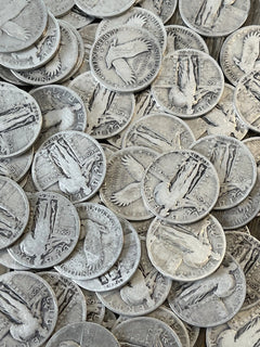 Monedas de veinticinco centavos Standing Liberty - 90 % plata - Fechas totalmente legibles ¡Elija la cantidad de monedas!-2
