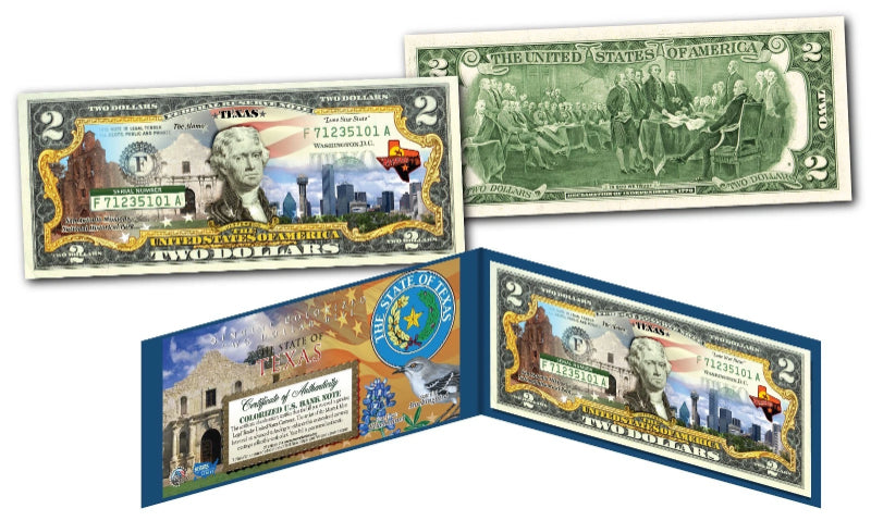 TEXAS - OFFICIAL Genuine Legal Tender US $2 Bill Honoring America's 50 States