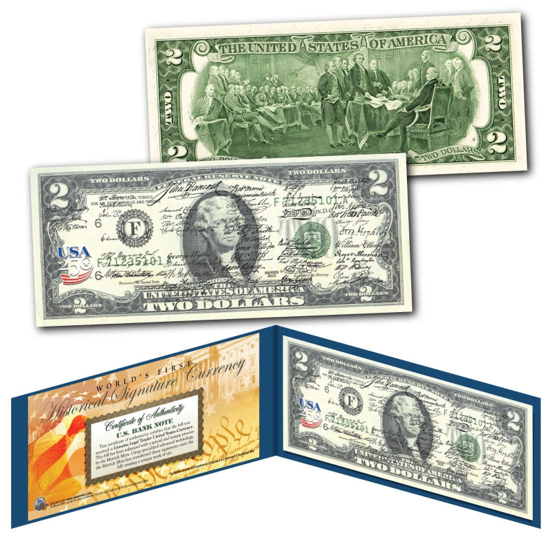 Declaration of Independence HISTORICAL SIGNATURES America 250 Genuine US $2 Bill-1