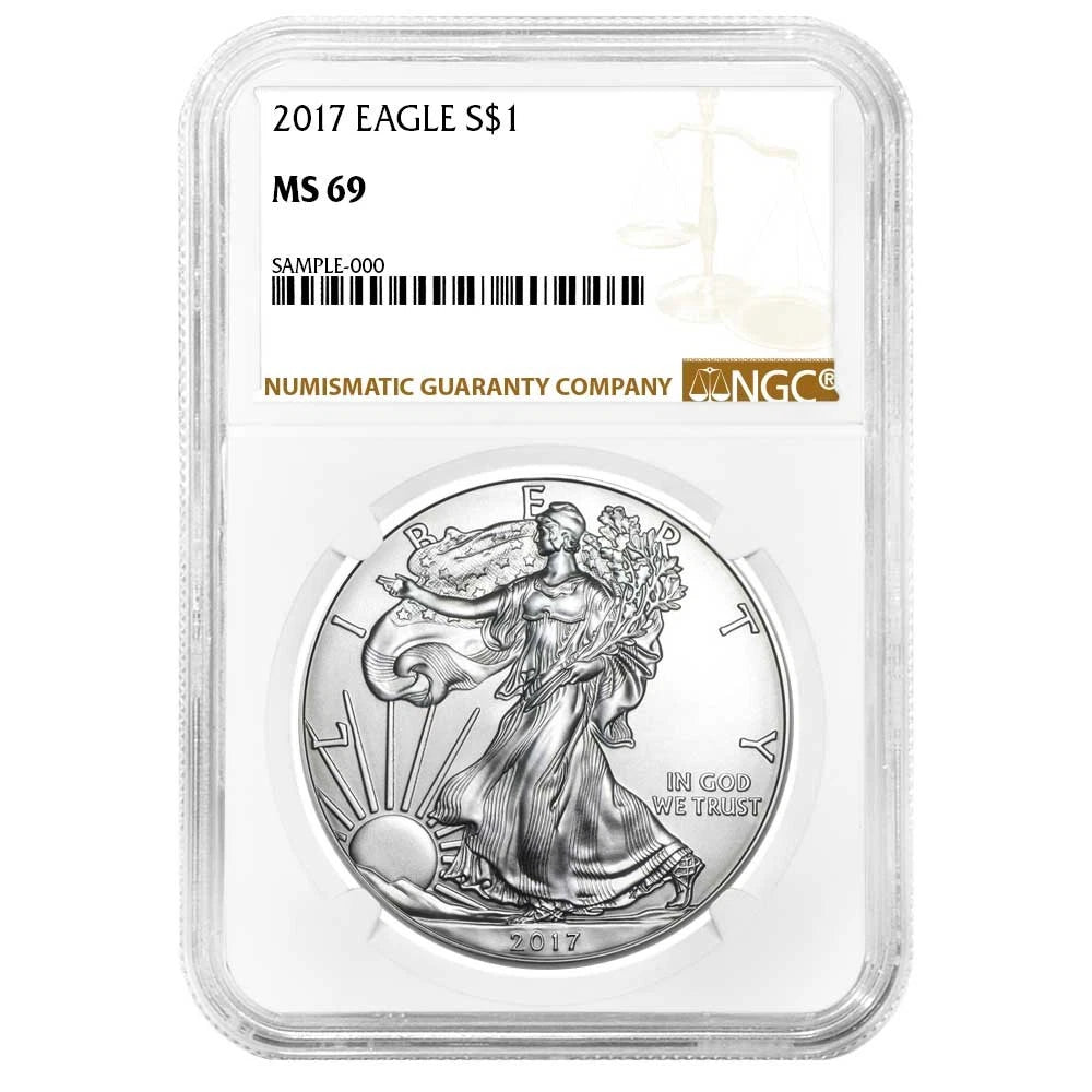 Moneda de plata americana NGC MS69 de $1 de 2017 con etiqueta marrón-1