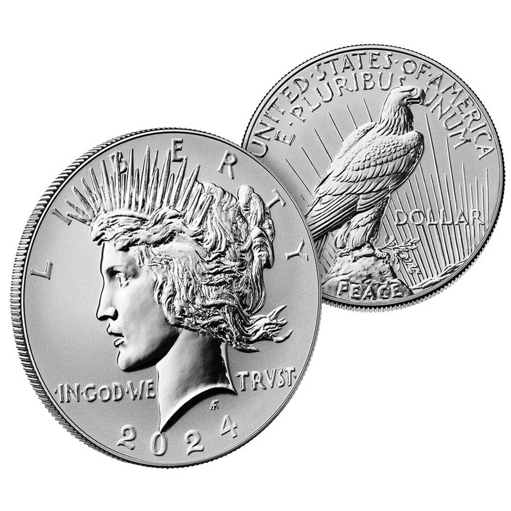Juego de 2 piezas - 2024-S $1 Dólar de plata Morgan y Peace con caja, OGP-2