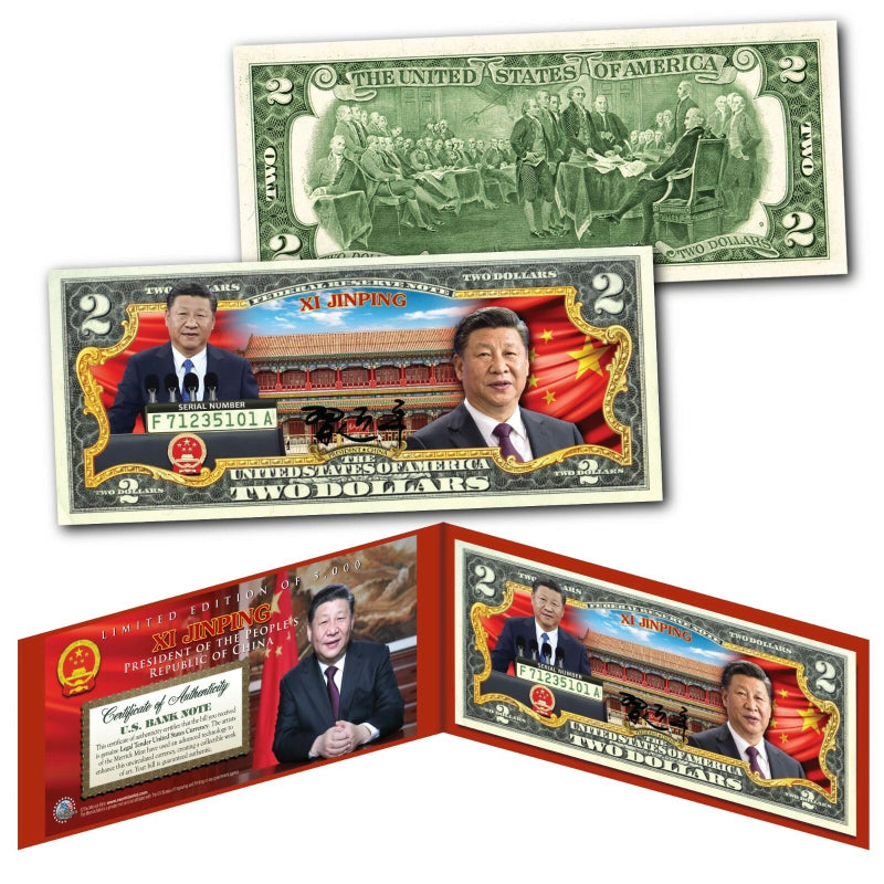 XI JINPING President of China Zhongnanhai Imperial Garden Genuine U.S. $2 Bill