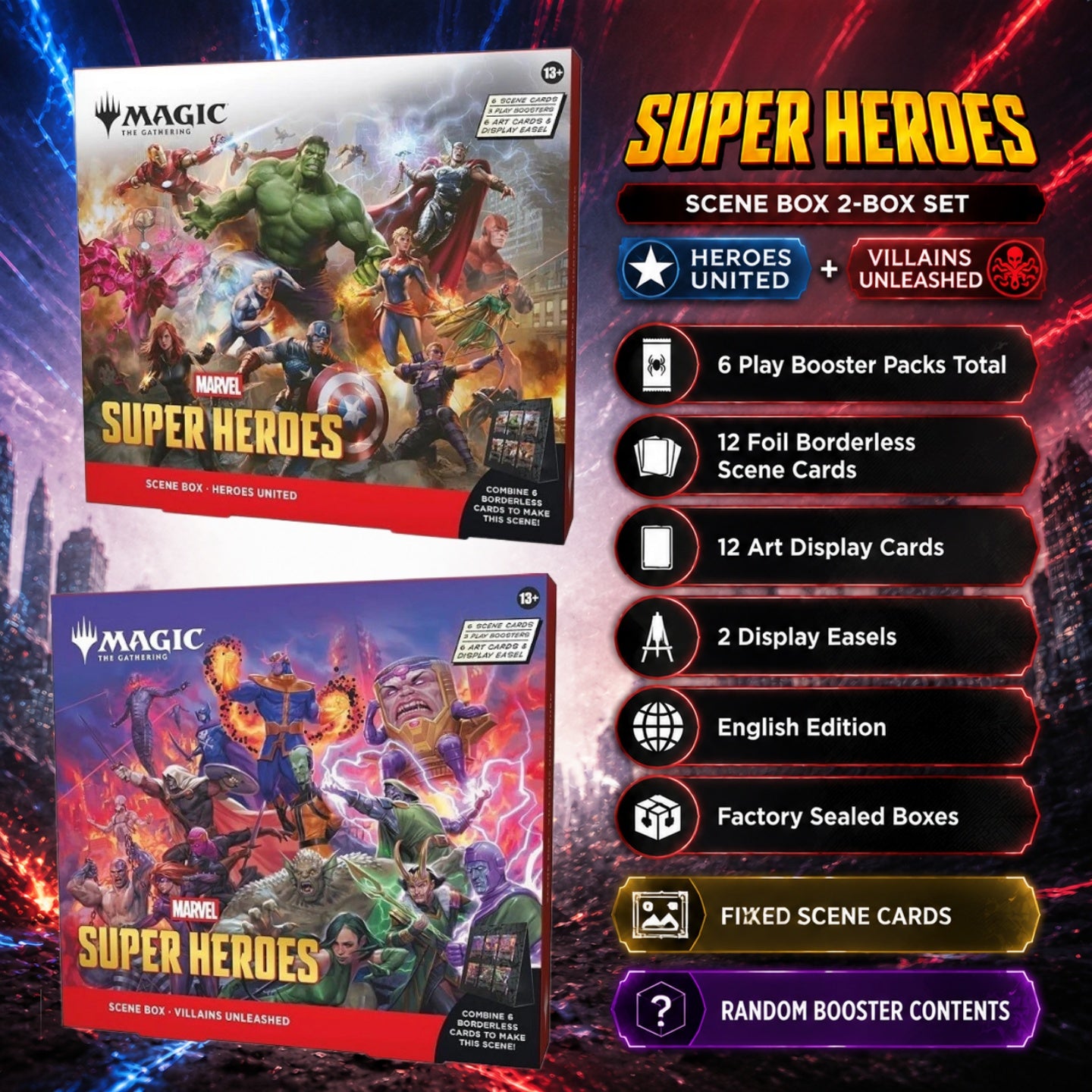 Magic: The Gathering Marvel Super Heroes MSH Heroes United & Villains Unleashed Scene Box 2-Box Set English Factory Sealed Collector Gift-3